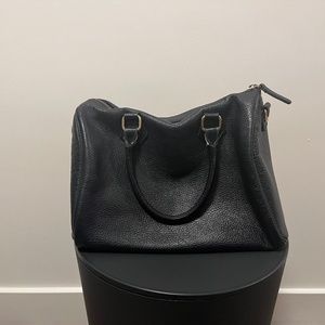 Blue leather handbag